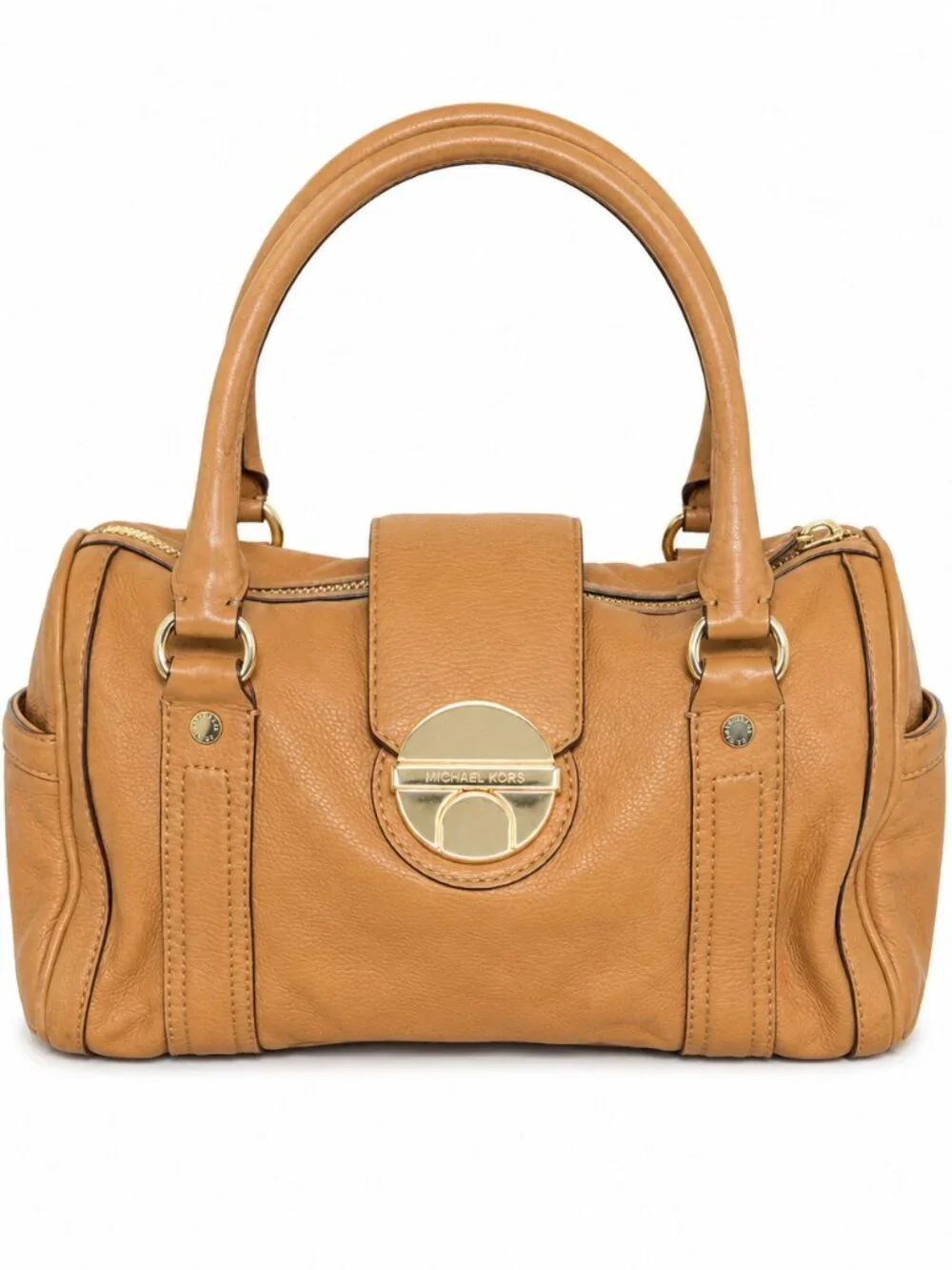 Michael Kors Tan Pebbled Leather Satchel Gold Turn-Lock Handbag